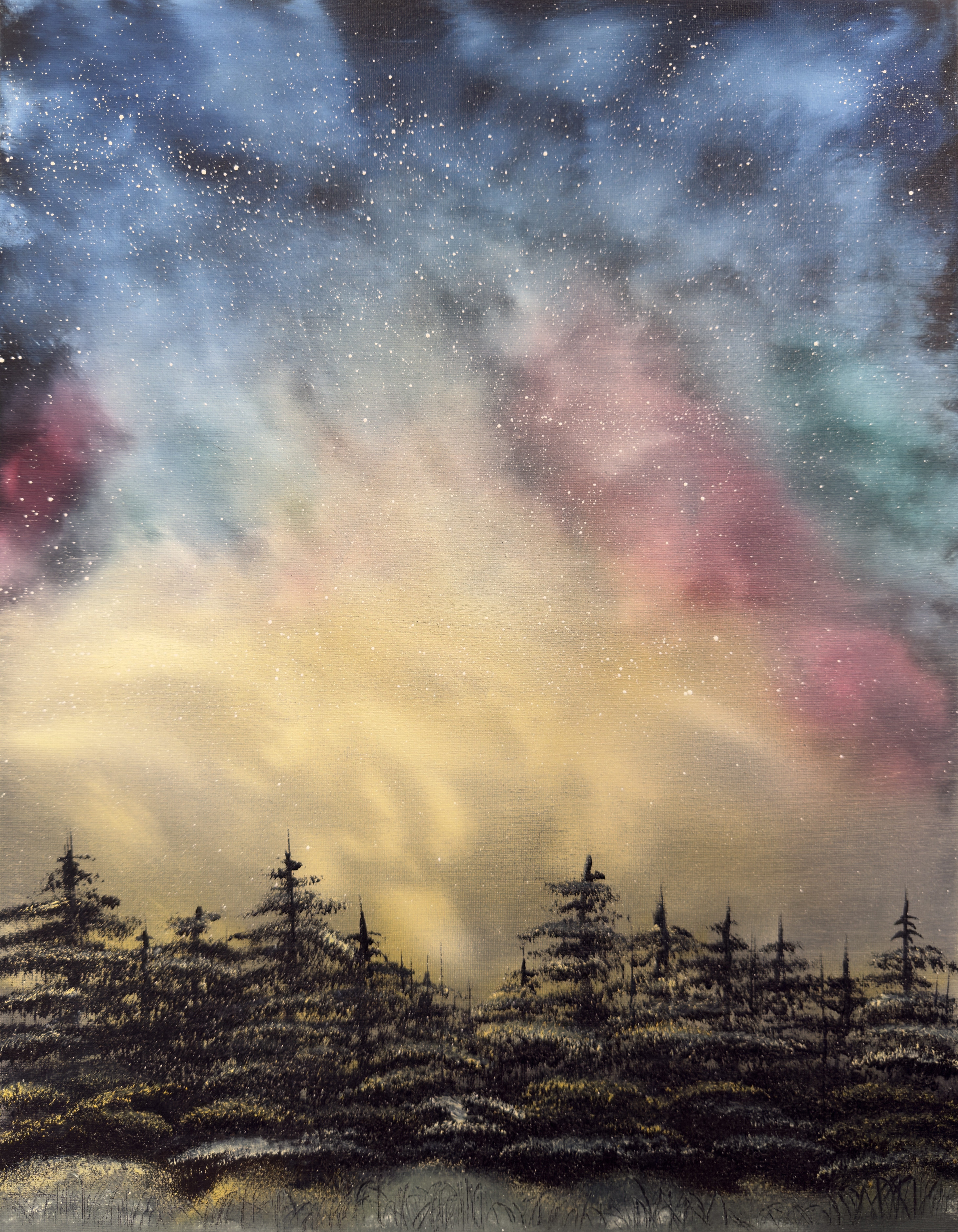 Magnificent Gold, aurora borealis oil painting